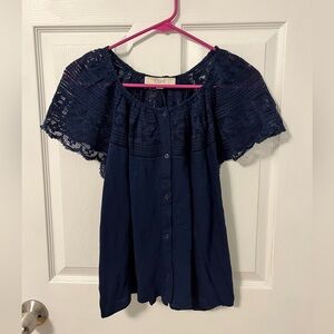 Navy Cotton Lace Flutter Top NWT